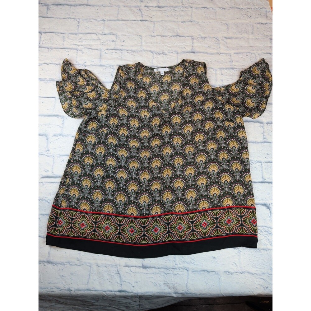 DR2 Daniel Rainn Multicolor  V Neck Blouse Women’s Size XL Open Flutter Sleeve